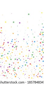 Festive wonderful confetti. Celebration stars. Joyous stars on white background. Gorgeous festive overlay template. Vertical vector background.