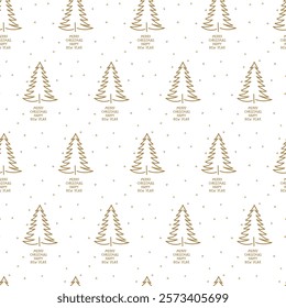 Festive wrapping paper featuring golden Christmas trees and holiday wishes for New Year