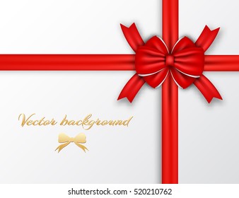 Festive wrapping template with red satin ribbon bow on light background vector illustration