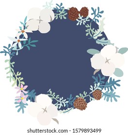 Festive wreath of cotton and leaves vector.