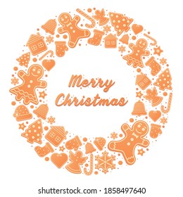 Festive wreath frame of Christmas cookies