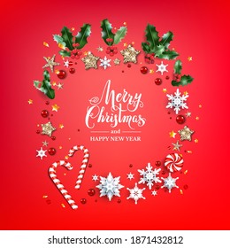 Festive wreath with holly and snowflakes