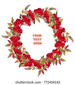 festive wreath made of branches of mountain ash. winter decoration