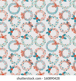 Festive wreaths seamless pattern