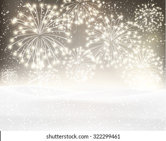 Festive x mas firework sepia background. Vector illustration.