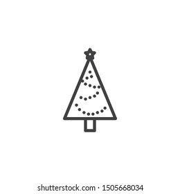 Festive xmas tree line icon. linear style sign for mobile concept and web design. Christmas tree with star and garland outline vector icon. Symbol, logo illustration. Vector graphics