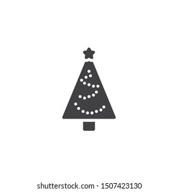 Festive xmas tree vector icon. filled flat sign for mobile concept and web design. Christmas tree with star and garland glyph icon. Symbol, logo illustration. Vector graphics