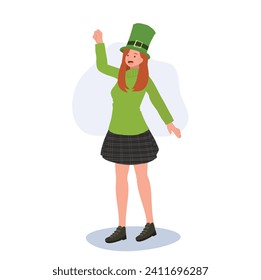 Festivity Woman in Cultural St Patricks Day Celebration. Smiling Woman Celebrate  St Patrick's Day