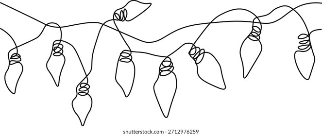 Festoon, Girlande, glühender Lichtvektor nahtlose Grenze. Eine durchgehende Linie, die Girlande zeichnet. Minimalistisch Rot Frohe Weihnachten und Frohes Neues Jahr Karte