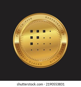 Fet Coin Cryptocurrency logo in black color concept on gold coin. 
 Fetch.ai Blockchain technology symbol. Vector illustration for banner, background, web, print, article.