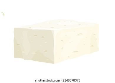 Feta-Käsestück im Cartoon-Stil detaillierte Zutat einzeln auf weißem Hintergrund. Griechischer Weißkäse aus Schafmilch oder Milchbohne. 