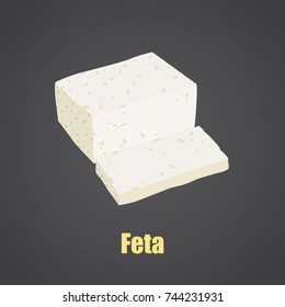Feta cheese slice color flat icon