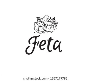 Feta hand drawn lettering, cheese vector illustration, eps 10
