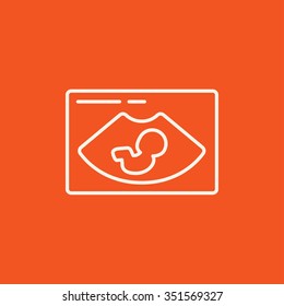 Fetal ultrasound line icon for web, mobile and infographics. Vector white icon isolated on red background.