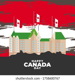 Fete du Canada (Translate: Canada day). Happy national holiday. Celebrated annually on July 1 in Canada. Canada flag. Patriotic poster design. Vector illustration
