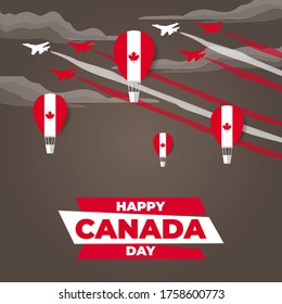Fete du Canada (Translate: Canada day). Happy national holiday. Celebrated annually on July 1 in Canada. Canada flag. Patriotic poster design. Vector illustration