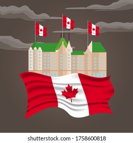 Fete du Canada (Translate: Canada day) is the Canada National Day and Republic Day, which is celebrated on July 1 each year. vector illustration