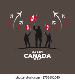 Fete du Canada (Translate: Canada day). Happy national holiday. Celebrated annually on July 1 in Canada. Canada flag. Patriotic poster design. Vector illustration