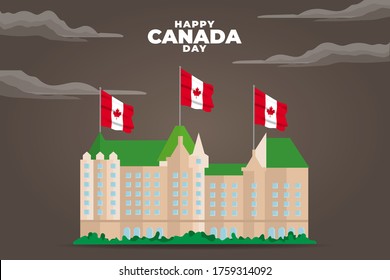 Fete du Canada (Translate: Canada day). Happy national holiday. Celebrated annually on July 1 in Canada. Canada flag. Patriotic poster design. Vector illustration