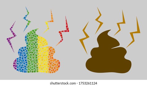Icono de collage de porquería de puntos esféricos de varios tamaños y tonos multicolores de espectro. Una mierda de Fetid de color LGBT para lesbianas, gays, bisexuales y transgéneros.