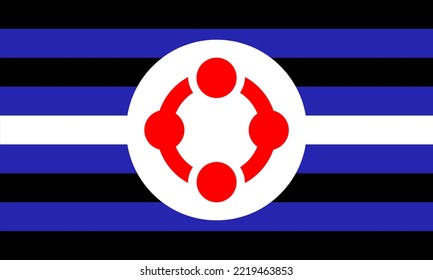 Ilustración vectorial de bandera fetiche aislada. El fetichismo es el amor por una cosa en particular, objeto, material, sustancia, parte del cuerpo o algún fenómeno más abstracto. Las personas con los brazos abiertos firman sobre las tiras.