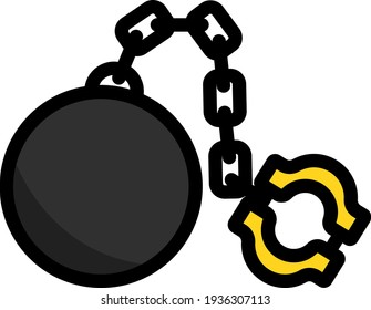 Fetter With Ball Icon. Editable Thick Outline With Color Fill Design. Vector Illustration.