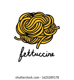Fettuccine Pasta Doodle Icon, Vector Illustration