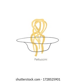 Fettuccini pasta. Pasta in a jar simple linear drawing. Line art. Italian cuisine, pasta. Vector Illustration. Realistic dry macaroni, for cards, posters, postcard  design, logo, for printed matter.