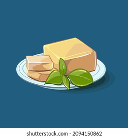 queso fetu con albahaca en un plato