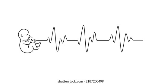 Fetus baby with heart beat pulse outline style vector illustration