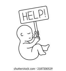 Fetus child with help banner concept abortion outline style vector illustration