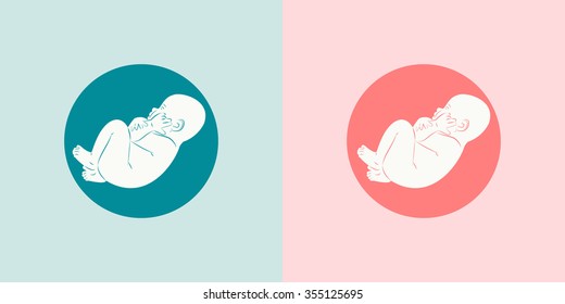 Fetus. Child. Newborn. Vector. Icon boy and girl.