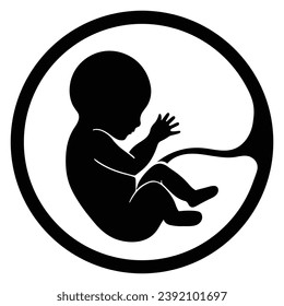 Fetus-Symbol Menschliches Neugeborenes und ungeborenes Baby-Silhouette einzeln auf weißem Hintergrund. Wunderbare Anfänge. Vektorgrafik des menschlichen Lebens, der Schwangerschaft und der Entwicklung