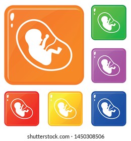 Fetus icons set collection vector 6 color isolated on white background