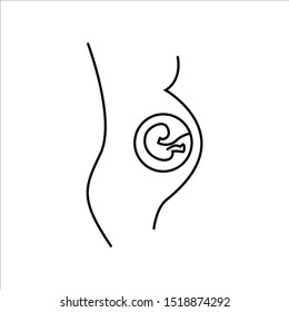 Fetus vector icon, prenatal human child with placenta silhouette isolated on white background