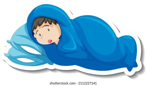 A fever boy shivering in blanket illustration