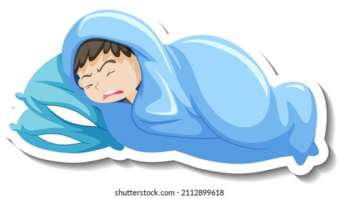 A fever boy shivering in blanket illustration