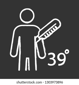 Fever chalk icon. High body temperature. Disease, cold, flu symptom. Vaccination side effect. Isolated vector chalkboard illustration