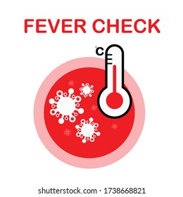 Ilustración gráfica vectorial de la comprobación de la fiebre, señal simple de comprobación de la temperatura corporal plana durante el brote de Covid-19. 