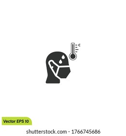 Fever check vector line illustration. Body temperature check required sign.  