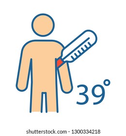 Fever color icon. High body temperature. Disease, cold, flu symptom. Vaccination side effect. Isolated vector illustration