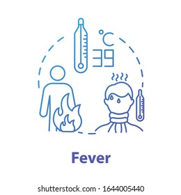 Fever concept icon. Health care. High temperature. Inflammation from virus. Patient unwell. Body ache. Flu symptom idea thin line illustration. Vector isolated outline RGB color drawing