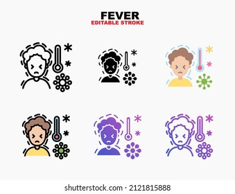 Fever corona virus high temperature icon style line, outline, flat, glyph, color, gradient. Editable stroke and pixel perfect. Can be used for digital product, presentation, print design and more.