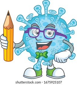 Fever coronavirus clever student character using a pencil