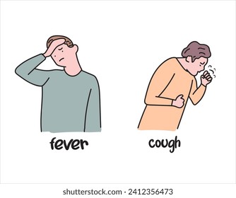 Fever and Cough illness hand drawing vector illustration