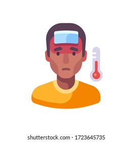 Ilustración plana de la fiebre. Enfermo afroamericano con frío