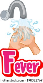 Fever font design with virus spreads from shaking hands on white background illustration