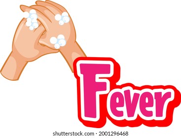 Fever font design with virus spreads from shaking hands on white background illustration