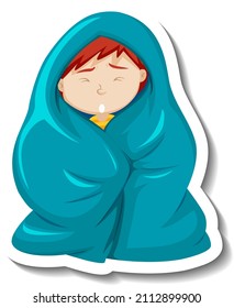 A fever girl shivering in blanket illustration