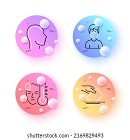 Fever, Head And Voting Ballot Minimal Line Icons. 3d Spheres Or Balls Buttons. Medical Mask Icons. For Web, Application, Printing. Temperature, Human Profile, Voting Campaign. Respirator. Vector